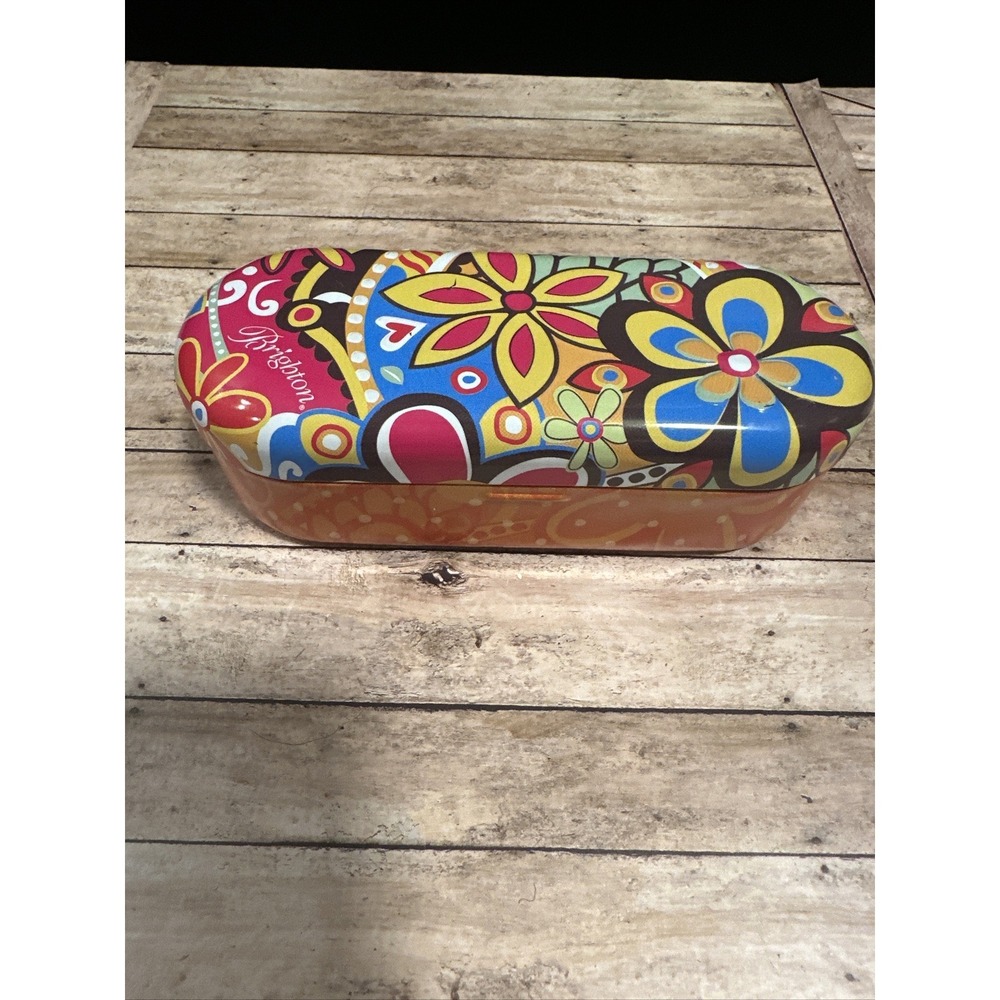Brighton Sunglasses Case Tin Metal Box 6" Multi-Color Floral‎ Eye Glass